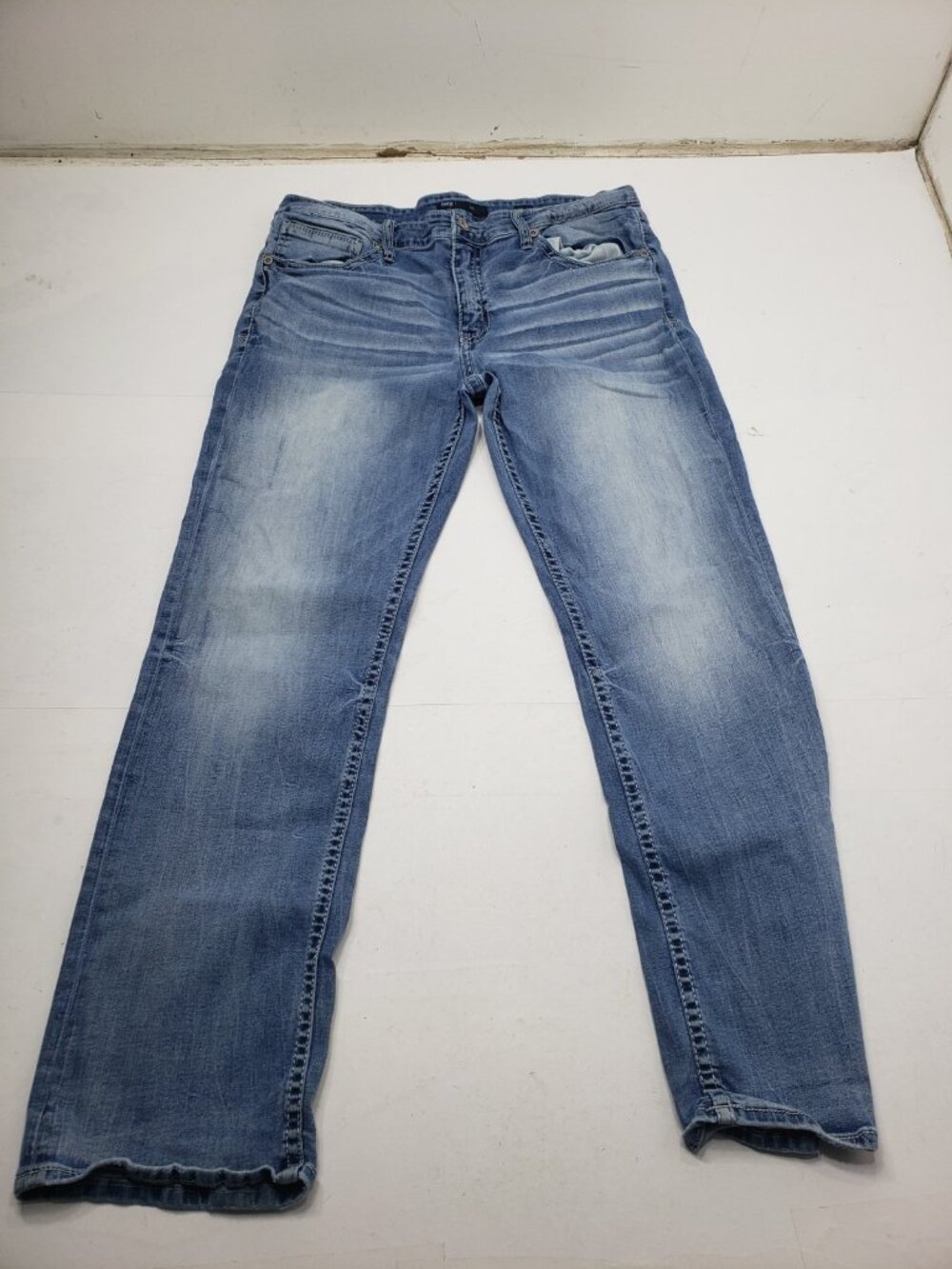 BKE Jake Mens Jeans 38x32 Straight Leg Medium Wash Blue Denim Buckle Casual